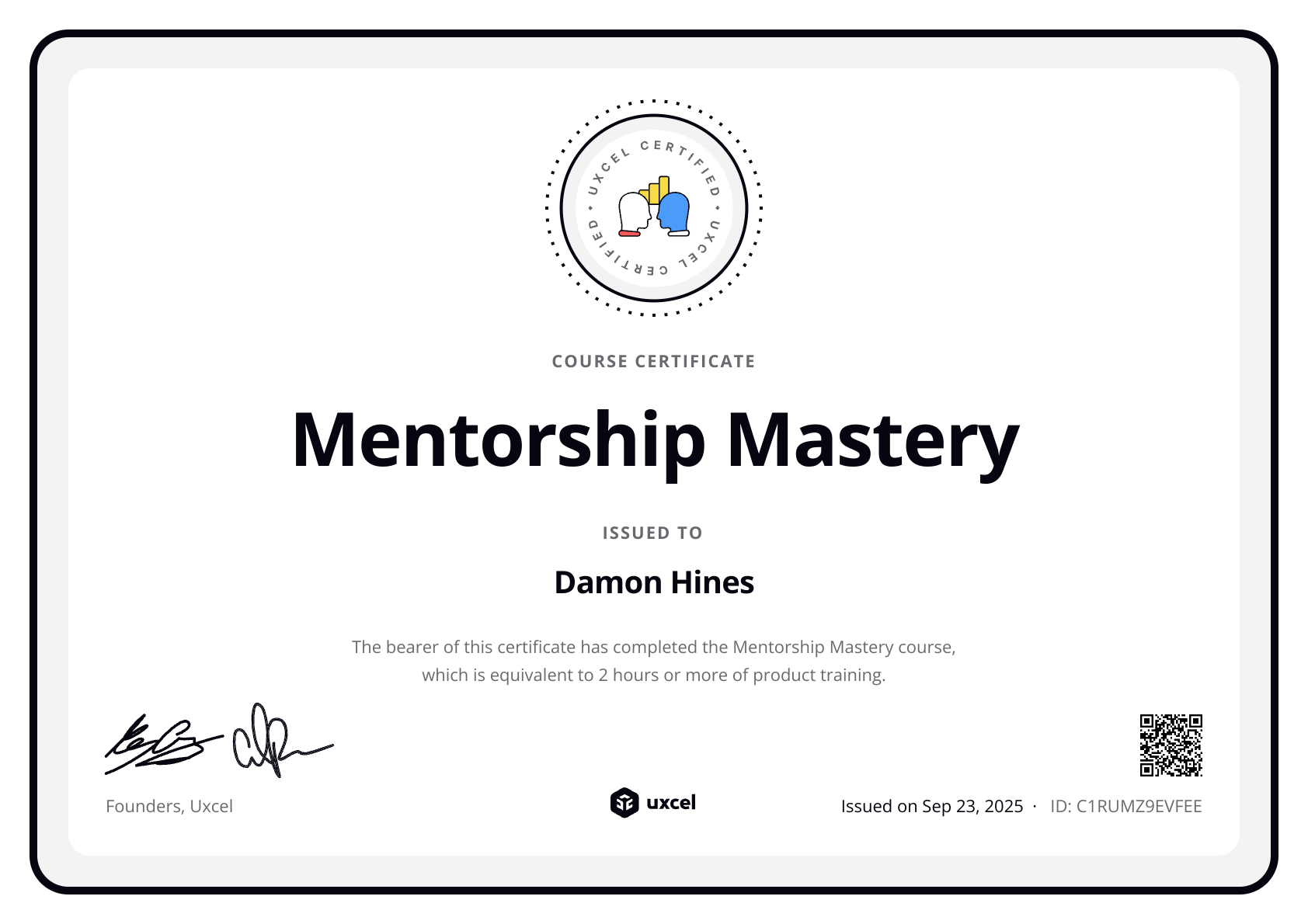 Damon's certificate